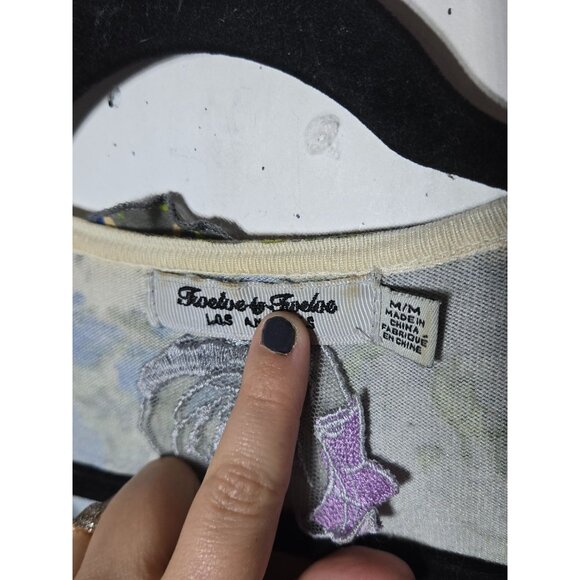 Twelve by Twelve Floral 3/4 Sleeve Full Zip Cardigan Sweater Size Medium Ruffled - Picture 6 of 11